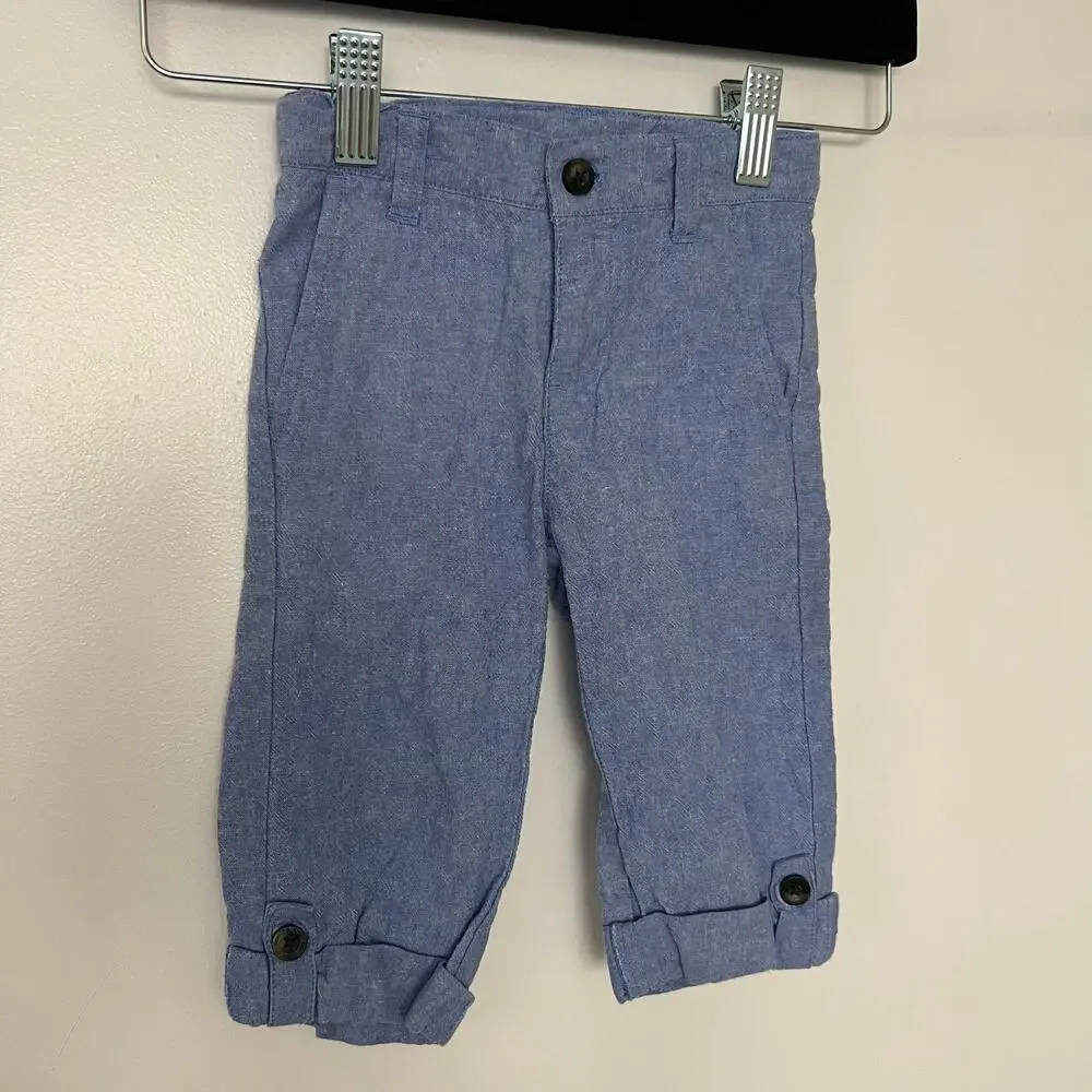 Janie and Jack Blue Linen Blend Roll Cuff Pants Toddler 18-24M Summer Casual Boy